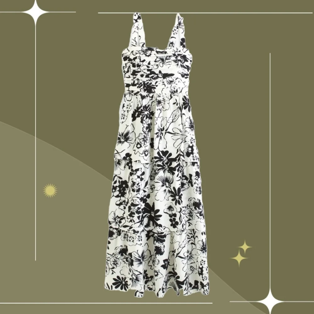 🍋✨ Nwt Abercrombie And Fitch Tiered Emerson Maxi Dress In Black And White S